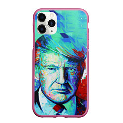 Чехол iPhone 11 Pro матовый Дональд Трамп арт, цвет: 3D-малиновый
