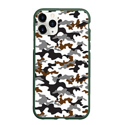 Чехол iPhone 11 Pro матовый Камуфляж Чёрно-Белый Camouflage Black-White, цвет: 3D-темно-зеленый