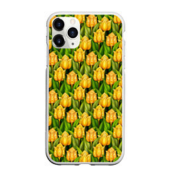 Чехол iPhone 11 Pro матовый Желтые тюльпаны паттерн, цвет: 3D-белый