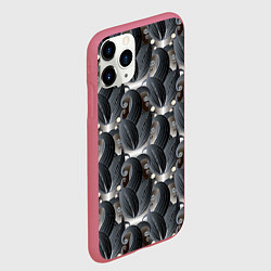 Чехол iPhone 11 Pro матовый Стильные черные листья, цвет: 3D-малиновый — фото 2