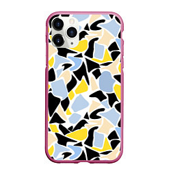 Чехол iPhone 11 Pro матовый Абстрактный узор в желто-голубых тонах на черном ф, цвет: 3D-малиновый