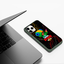 Чехол iPhone 11 Pro матовый Brawl Stars Leon Молнии, цвет: 3D-темно-зеленый — фото 2