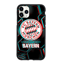 Чехол iPhone 11 Pro матовый Bayern FC в стиле Glitch на темном фоне