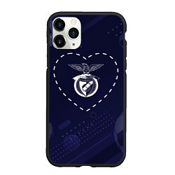 Чехол iPhone 11 Pro матовый Лого Benfica в сердечке на фоне мячей, цвет: 3D-черный