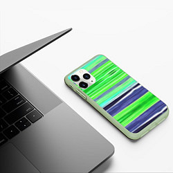 Чехол iPhone 11 Pro матовый Сине-зеленые абстрактные полосы, цвет: 3D-салатовый — фото 2