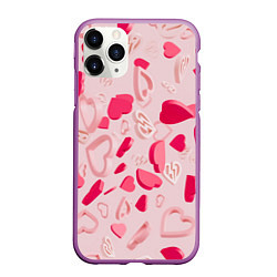Чехол iPhone 11 Pro матовый 3D hearts, цвет: 3D-фиолетовый