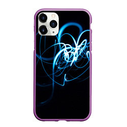 Чехол iPhone 11 Pro матовый Неоновый узор - Голубой, цвет: 3D-фиолетовый