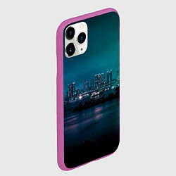 Чехол iPhone 11 Pro матовый Неоновый город с рекой - Светло-зелёный, цвет: 3D-фиолетовый — фото 2