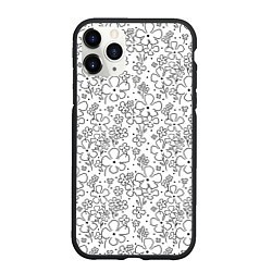 Чехол iPhone 11 Pro матовый Цветочки черные на белом, цвет: 3D-черный