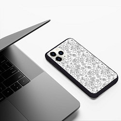 Чехол iPhone 11 Pro матовый Цветочки черные на белом, цвет: 3D-черный — фото 2