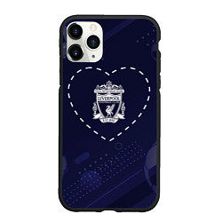 Чехол iPhone 11 Pro матовый Лого Liverpool в сердечке на фоне мячей, цвет: 3D-черный
