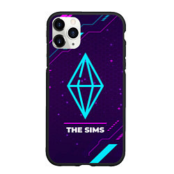 Чехол iPhone 11 Pro матовый Символ The Sims в неоновых цветах на темном фоне