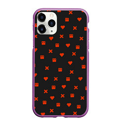 Чехол iPhone 11 Pro матовый Love Death and Robots red pattern, цвет: 3D-фиолетовый