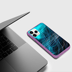 Чехол iPhone 11 Pro матовый Неоновые волны и линии - Голубой, цвет: 3D-фиолетовый — фото 2