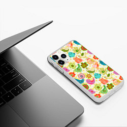 Чехол iPhone 11 Pro матовый COLORFUL BIRDS, цвет: 3D-белый — фото 2