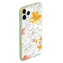 Чехол iPhone 11 Pro матовый Минималистическая цветочная композиция Watercolour, цвет: 3D-салатовый — фото 2