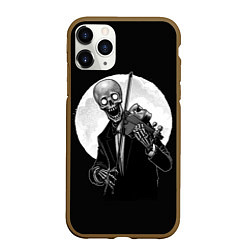 Чехол iPhone 11 Pro матовый Скелет скрипач под полной луной, цвет: 3D-коричневый