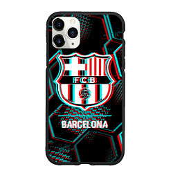 Чехол iPhone 11 Pro матовый Barcelona FC в стиле Glitch на темном фоне, цвет: 3D-черный