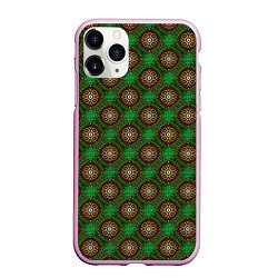 Чехол iPhone 11 Pro матовый Коричневые круги на зеленом фоне, цвет: 3D-розовый