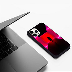 Чехол iPhone 11 Pro матовый Неоновый коридор и человек - Розовый, цвет: 3D-черный — фото 2
