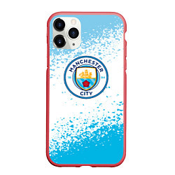 Чехол iPhone 11 Pro матовый Manchester голубые брызги на белом фоне