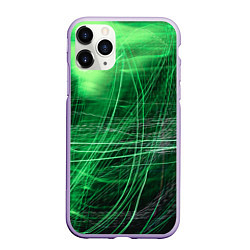 Чехол iPhone 11 Pro матовый Неоновые волны и линии - Зелёный, цвет: 3D-светло-сиреневый