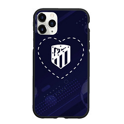 Чехол iPhone 11 Pro матовый Лого Atletico Madrid в сердечке на фоне мячей, цвет: 3D-черный