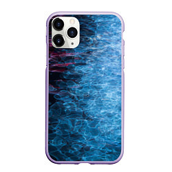 Чехол iPhone 11 Pro матовый Неоновые волны на воде - Синий, цвет: 3D-светло-сиреневый