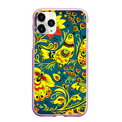 Чехол iPhone 11 Pro матовый Хохломская Роспись Две Птицы, цвет: 3D-розовый