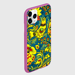 Чехол iPhone 11 Pro матовый Хохломская Роспись Две Птицы, цвет: 3D-фиолетовый — фото 2