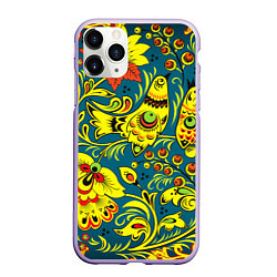 Чехол iPhone 11 Pro матовый Хохломская Роспись Две Птицы, цвет: 3D-светло-сиреневый