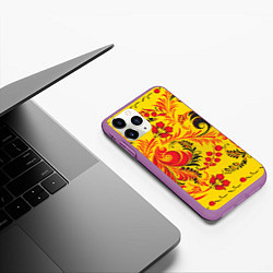 Чехол iPhone 11 Pro матовый Хохломская Роспись Цветы, цвет: 3D-фиолетовый — фото 2