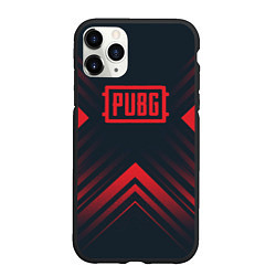 Чехол iPhone 11 Pro матовый Красный Символ PUBG на темном фоне со стрелками, цвет: 3D-черный