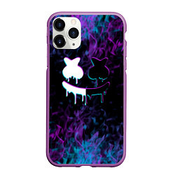 Чехол iPhone 11 Pro матовый Marshmello neon пламя, цвет: 3D-фиолетовый