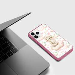 Чехол iPhone 11 Pro матовый Овечка на облачке на белом, цвет: 3D-малиновый — фото 2