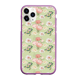 Чехол iPhone 11 Pro матовый Розы на фоне салатного цвета roses, цвет: 3D-фиолетовый