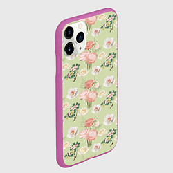 Чехол iPhone 11 Pro матовый Розы на фоне салатного цвета roses, цвет: 3D-фиолетовый — фото 2