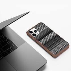 Чехол iPhone 11 Pro матовый Black and white thin stripes Тонкие полосы, цвет: 3D-коричневый — фото 2