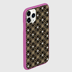 Чехол iPhone 11 Pro матовый Золотой орнамент на черном фоне, цвет: 3D-фиолетовый — фото 2