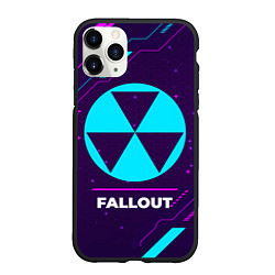 Чехол iPhone 11 Pro матовый Символ Fallout в неоновых цветах на темном фоне