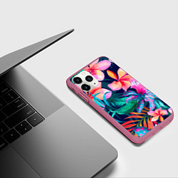 Чехол iPhone 11 Pro матовый Яркие тропические цветы Лето, цвет: 3D-малиновый — фото 2