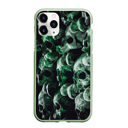 Чехол iPhone 11 Pro матовый Множество черепов во тьме - Зелёный, цвет: 3D-салатовый