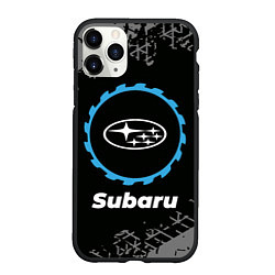 Чехол iPhone 11 Pro матовый Subaru в стиле Top Gear со следами шин на фоне, цвет: 3D-черный