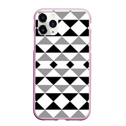 Чехол iPhone 11 Pro матовый Черно-белый геометрический узор треугольники, цвет: 3D-розовый