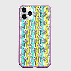 Чехол iPhone 11 Pro матовый Striped multicolored pattern with hearts