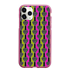 Чехол iPhone 11 Pro матовый Striped multicolored pattern Сердце, цвет: 3D-малиновый