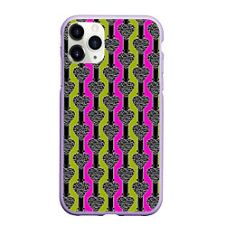 Чехол iPhone 11 Pro матовый Striped multicolored pattern Сердце, цвет: 3D-светло-сиреневый