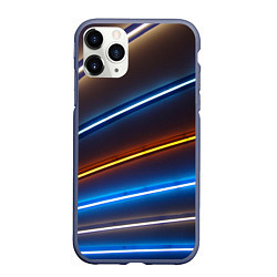 Чехол iPhone 11 Pro матовый Неоновые фонари на линиях - Голубой и оранжевый, цвет: 3D-серый