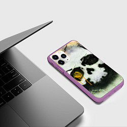 Чехол iPhone 11 Pro матовый Череп на поверхности в красках - Жёлтый, цвет: 3D-фиолетовый — фото 2