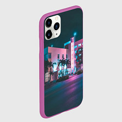 Чехол iPhone 11 Pro матовый Неоновая улица - Светло-синий, цвет: 3D-фиолетовый — фото 2